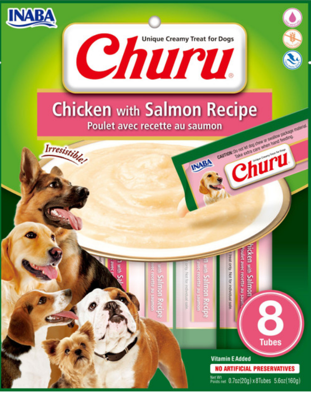 Churu Bocaditos de pollo con salmon para perros , paquete de 8